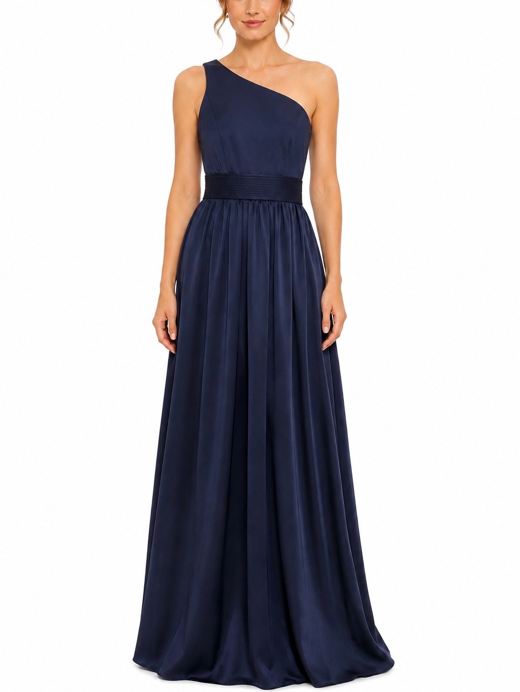 Vera Wang White One Shoulder Navy Blue Maxi Gown Dress Size 2 Formal Evening